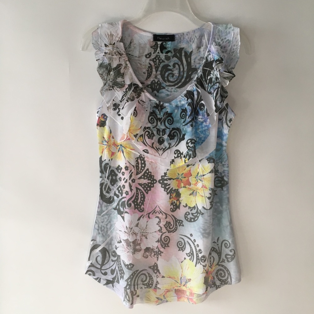 Fleurish Floral Tattoo Flutter Collar Tank Top